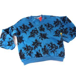 Women's Pull Over Sweat Shirt with V-Neck and Black Leaf Print size Large NWT